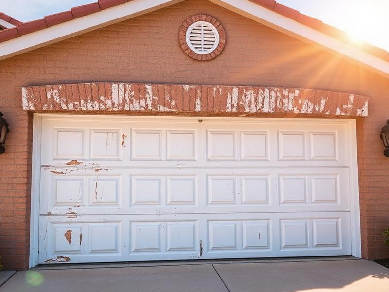 Garage door showing effects of hot weather and sun exposure