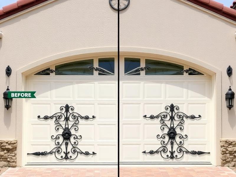 Before and after Spanish colonial style garage door installation